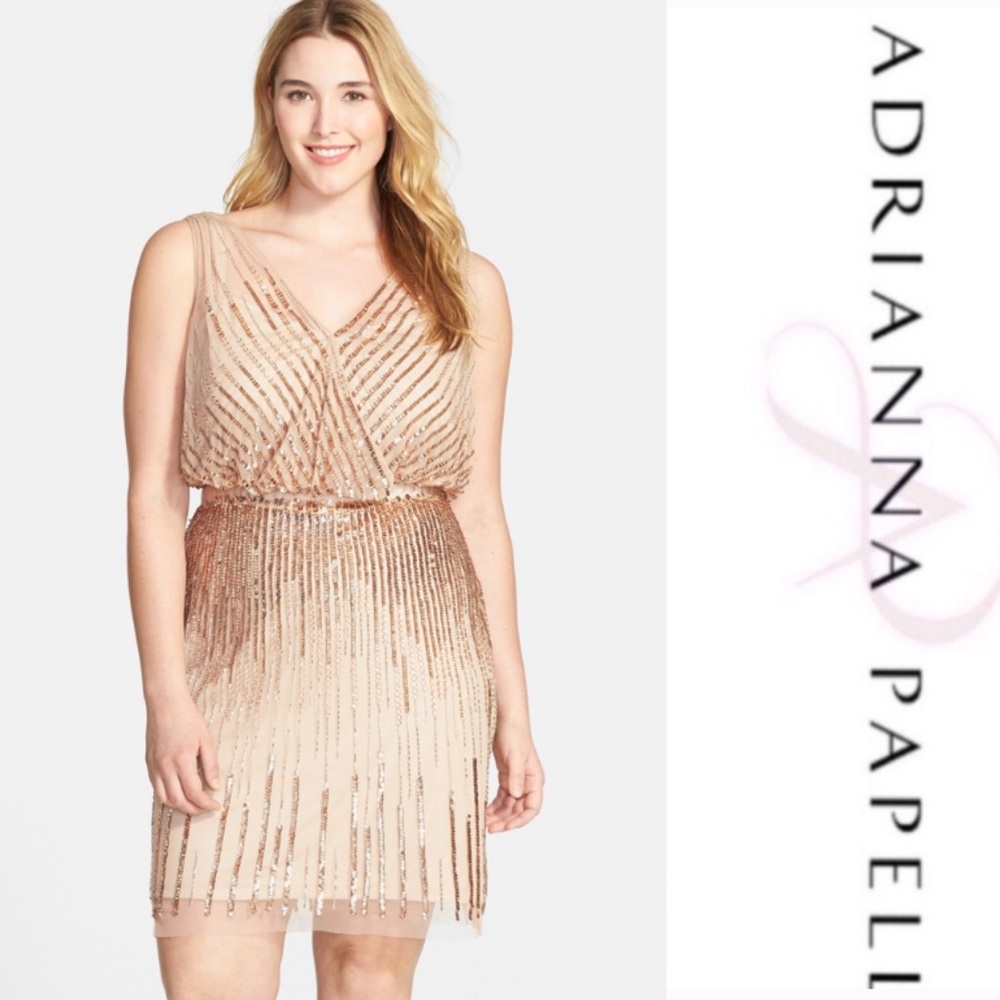 14W-24W Adrianna Papell Woman Size beaded dress - Picture 3 of 14